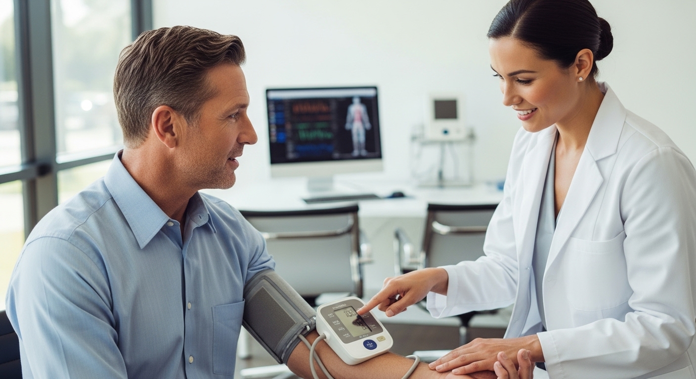 Paciente utilizando o aparelho de MAPA 24h, com manguito no braço e gravador na cintura